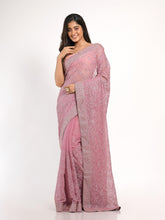 Kavvya Mauve Soft & Lightweight Fancy Shimmer Chiffon Saree In Tone To Tone Resham Embroidery & Same Color Stone Highlights. - KAVVYA